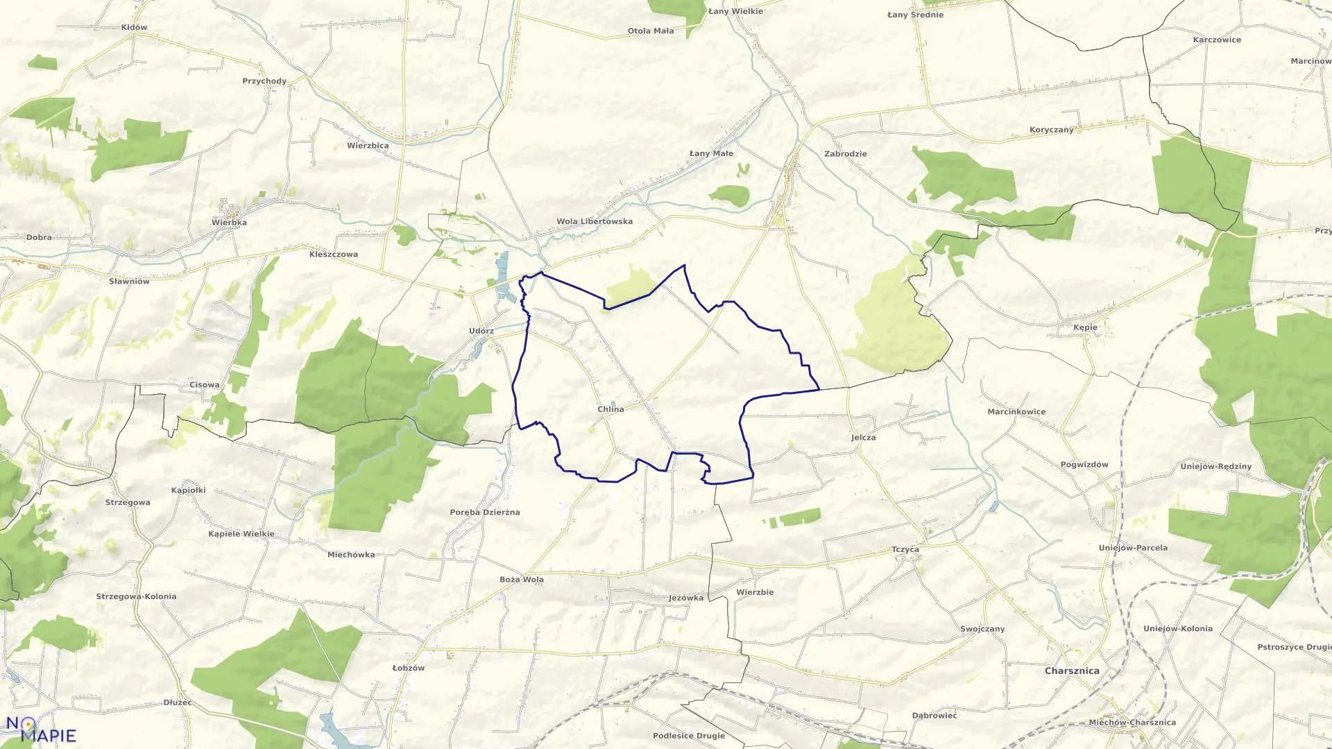 Mapa obrębu CHLINA w gminie Żarnowiec