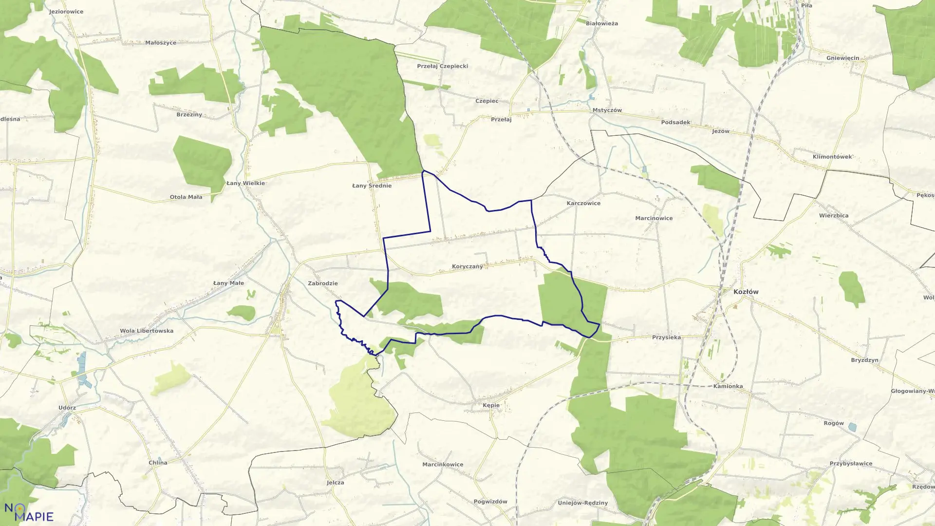 Mapa obrębu KORYCZANY w gminie Żarnowiec