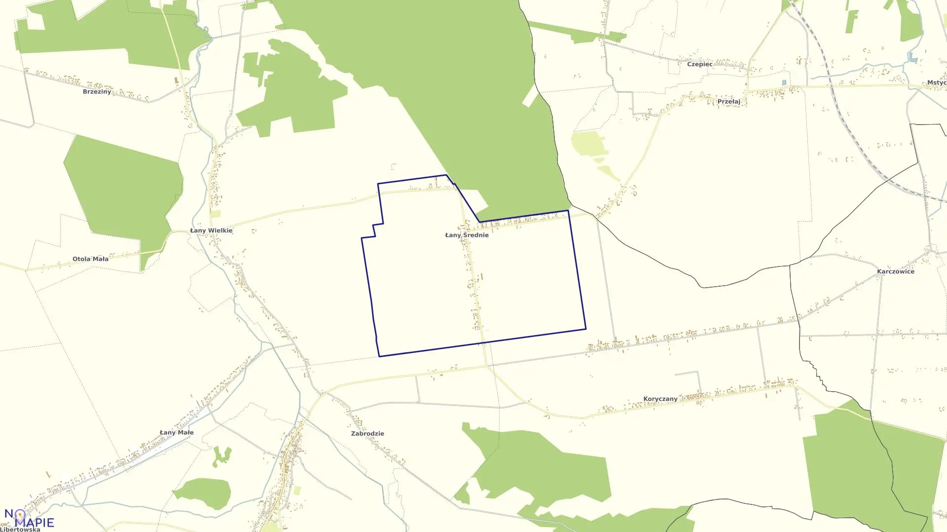 Mapa obrębu ŁANY ŚREDNIE w gminie Żarnowiec