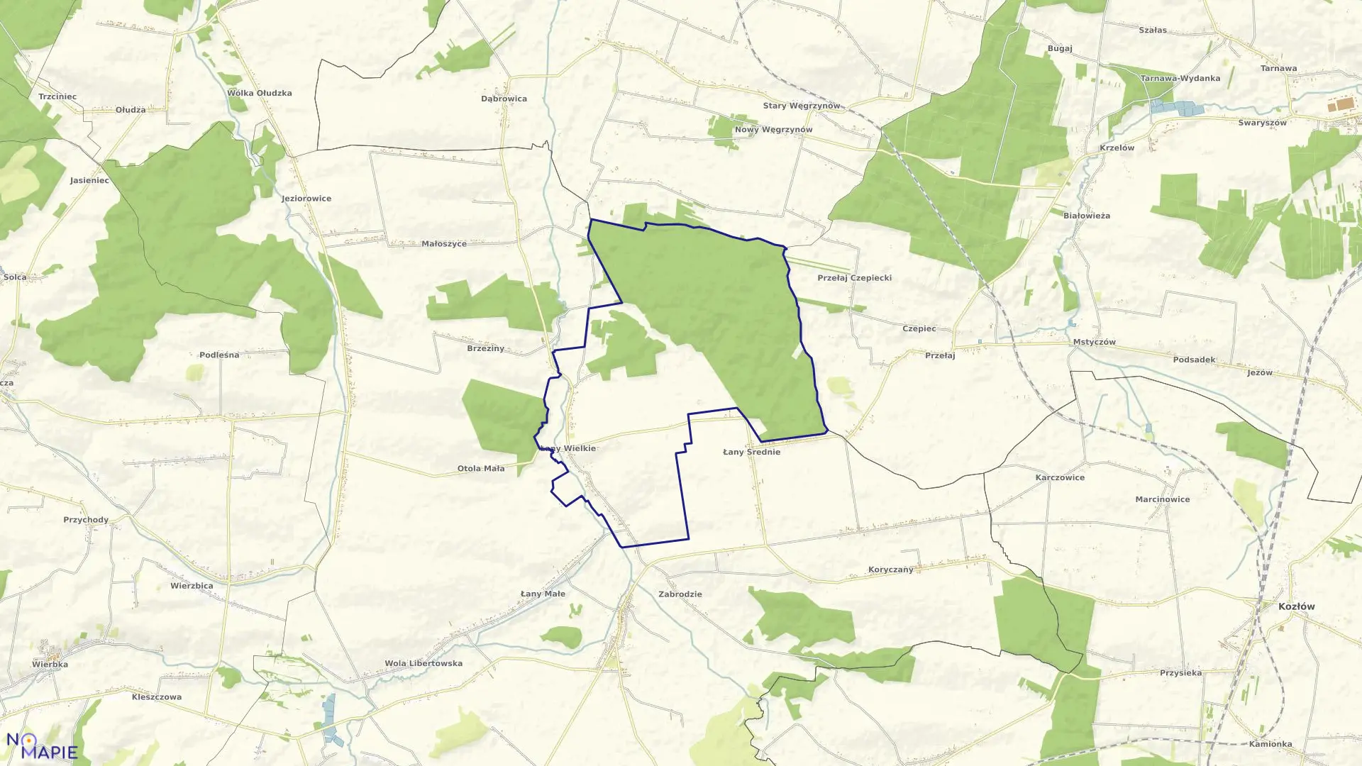 Mapa obrębu ŁANY WIELKIE w gminie Żarnowiec